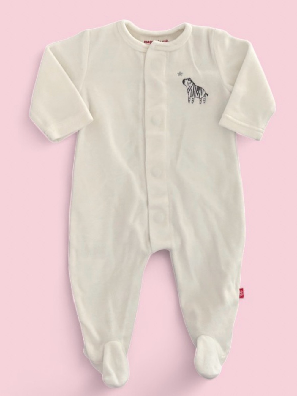Magnetic Me Ivory Velour Zebra Cloud Stars Magnetic Footie Baby Sleeper Sz 3-6M